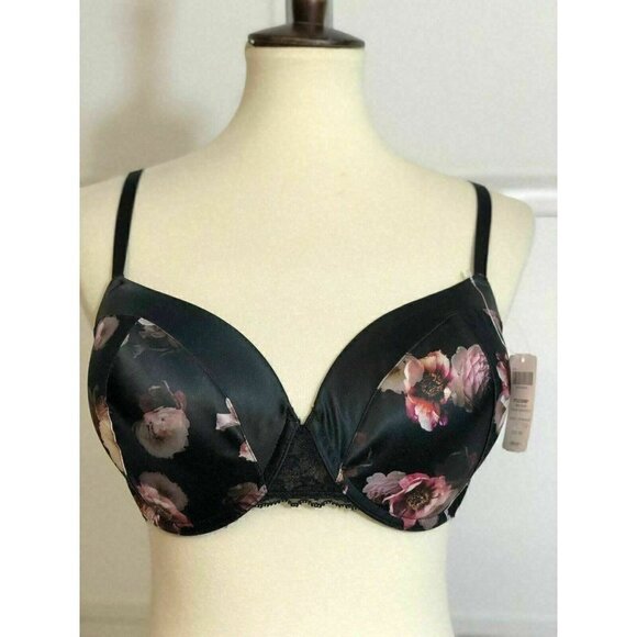 Soma Womens Black Floral LIMITED EDITION Satin & Lace Perfect Coverage Bra - Picture 2 of 12